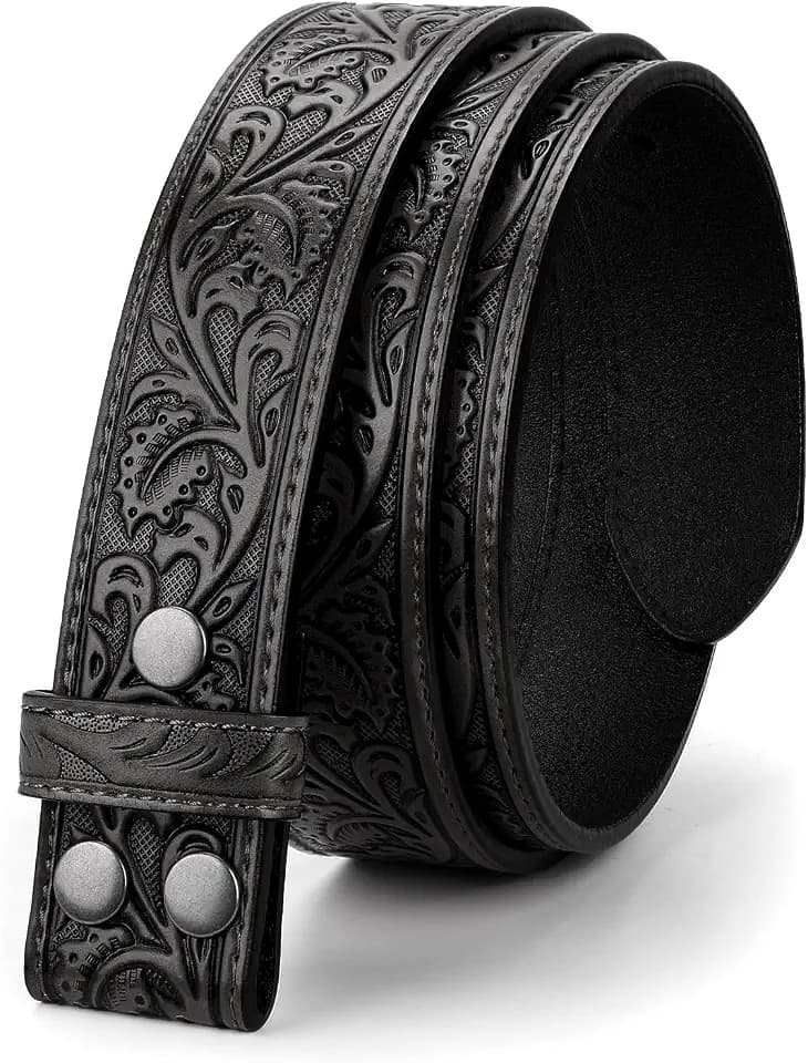 LEACOOLKEY Western Belt Strap for Men without Buckle 1.5'' Wide Floral Engraved Embossed Leather Belt Strap'