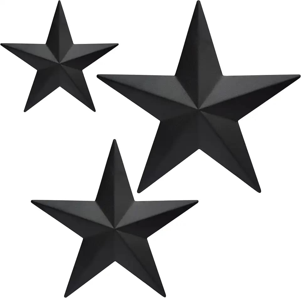 JoyEvy 6" 9”12"（3pieces Black Barn Star Wall Decor,Metal Stars Rustic Vintage Western Country Farmhouse Home Indoor or Outdoor Wall Decoration,Texas Stars for House Art Décor