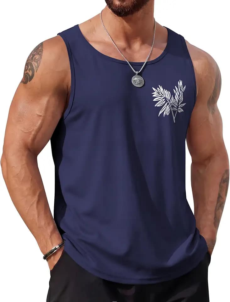 COOFANDY Mens Beach Tank Tops Summer Cotton Sleeveless Graphic T Shirts Palm Tree Casual Vacation Muscle Tank