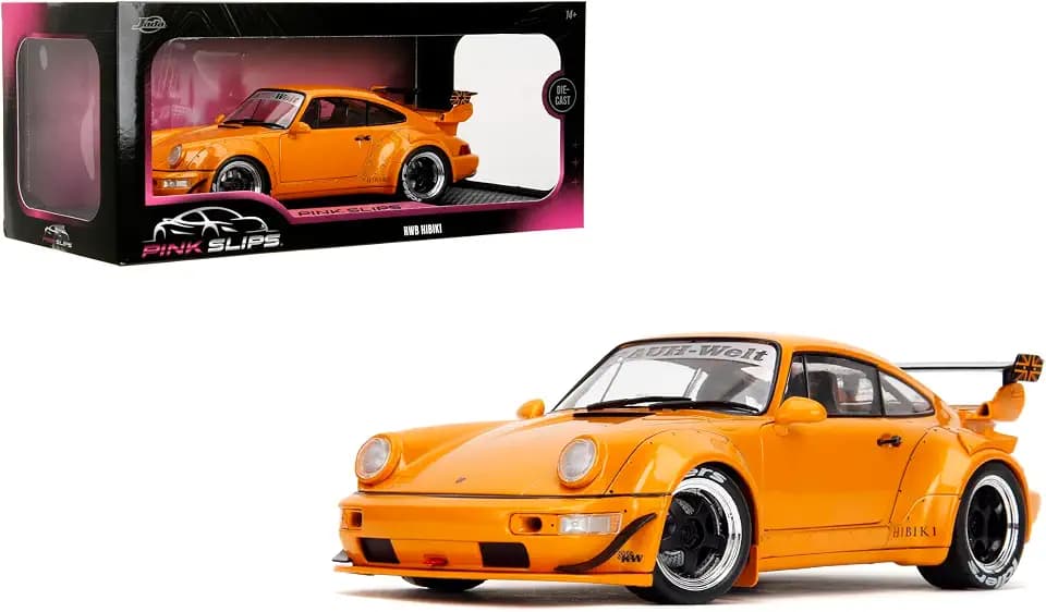 Jada Pink Slips 2016 Porsche 964 RWB Hibiki - 1:18 Scale Diecast Model with Opening Doors and Working Steering - for Collectors and Enthusiasts 14+ - Orange