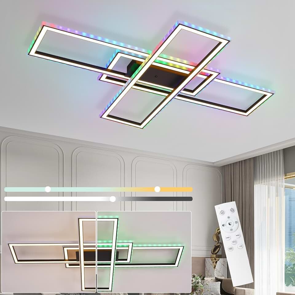 Homefire Deckenleuchte LED Deckenlampe Wohnzimmer 50W Schwarz Dimmbar RGB
