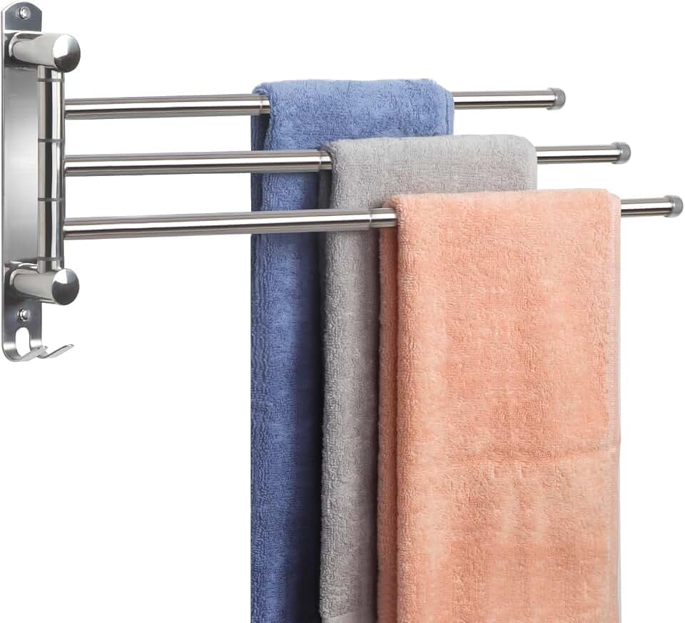 JSVER Handtuchhalter mit 180° Schwenkbar, 304 Edelstahl Handtuchhalter Bad mit 3 Ausfahrbarer Arm bis zu 50cm Handtuchstange Wandmontage für Küche, WC, Garderobe und Bad