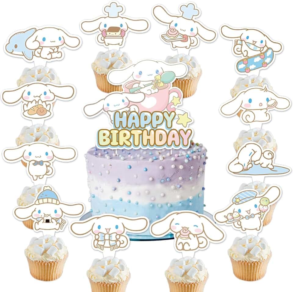 25Pcs Cinna-morolls Birthday Party Supplies Pack Includes 1 Cake Topper 24 Cupcake Toppers for Cinna-morolls Party Supplies