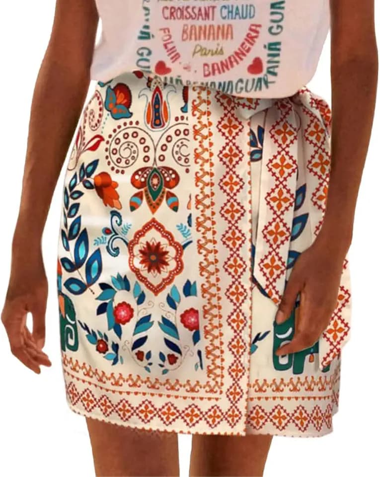 Womens Summer Floral Wrap Short Skirt Tie Side High Waist A Line Skirt