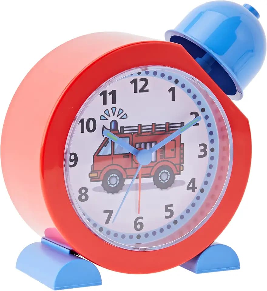 TFA Dostmann Analoger Kinderwecker TatüTata, 60.1011.05, Feuerwehr Uhr, für Kinder, analog, einfache Bedienung, Rot, L158 x B68 x H173 mm