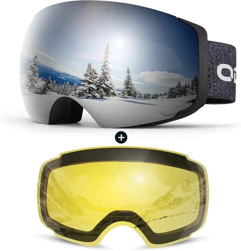Odoland Skibrille Unisex für Damen und Herren Jungen Rahmenlose Snowboardbrille mit Magnetische Wechselglas UV-Schutz Anti-Nebel Schneebrille Helmkompatible Ski Goggles zum Skifahren