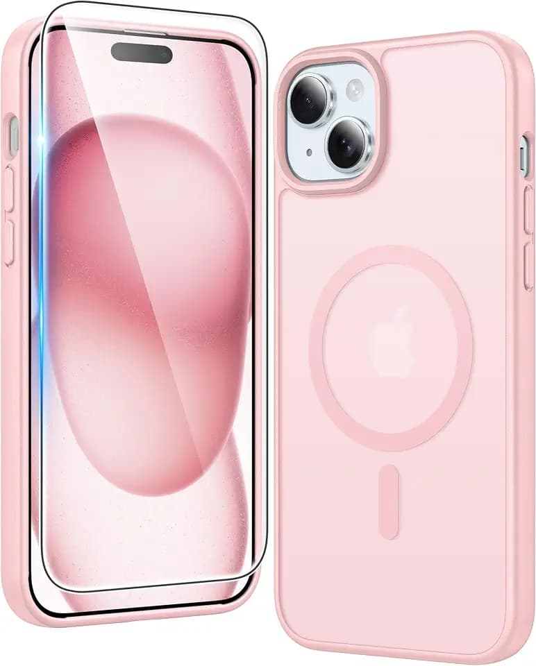FNTCASE for iPhone 15 Plus Case Matte Magnetic with Screen Protector