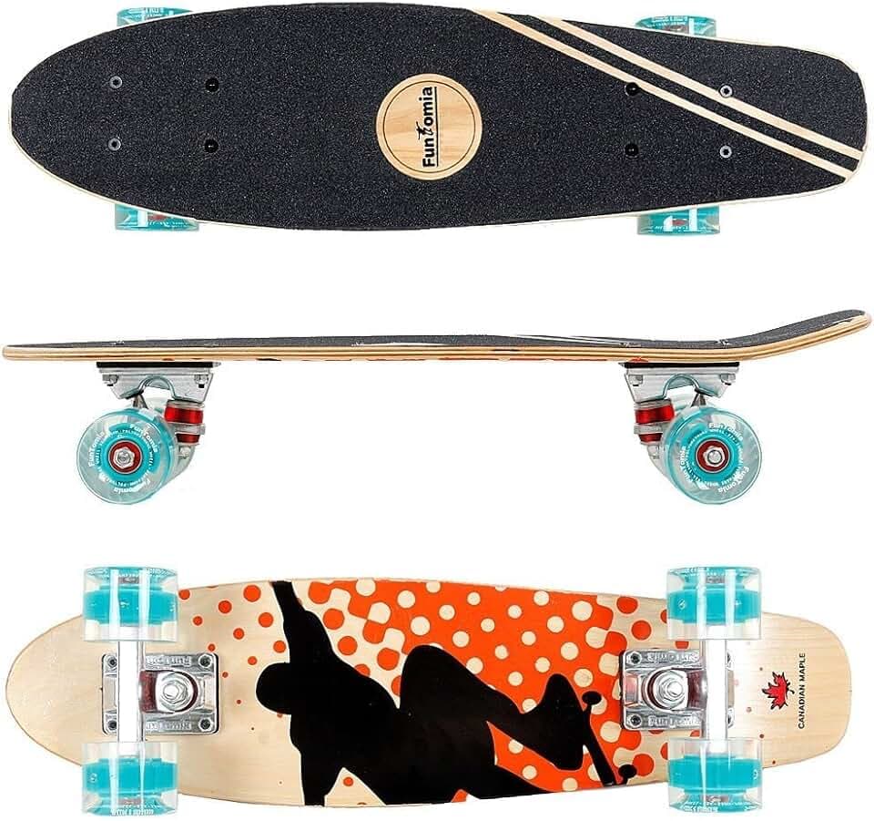 FunTomia Mini-Board Cruiser Skateboard 57cm aus 7-lagigem kanadischem Ahornholz inkl. ABEC-9 Kugellager