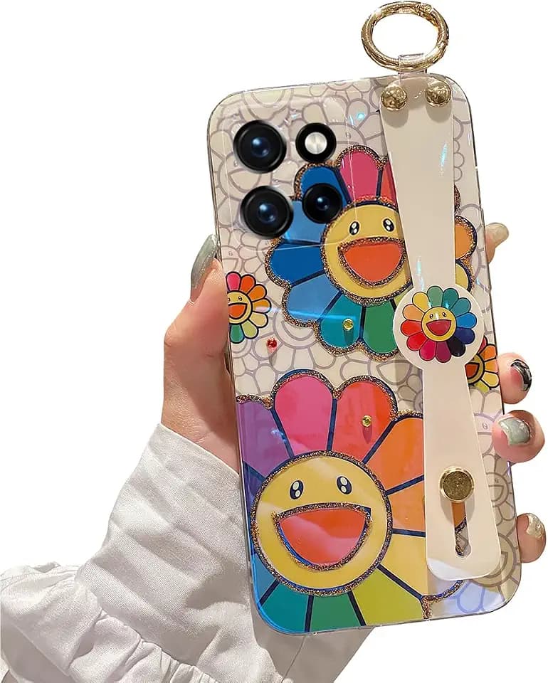 for Motorola Moto G Stylus 5g 2025 Case 6.7" with Wrist Strap Stand Glitter IMD Cute Kawaii Cartoon Pattern Design Shockproof Protective Phone Cases for Girls & Women - Sunflower