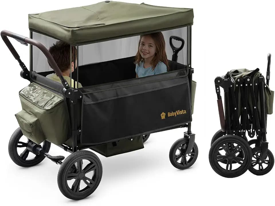 Stroller Wagon for Kids, One-Hand Adjustable Push/Pull Handle
