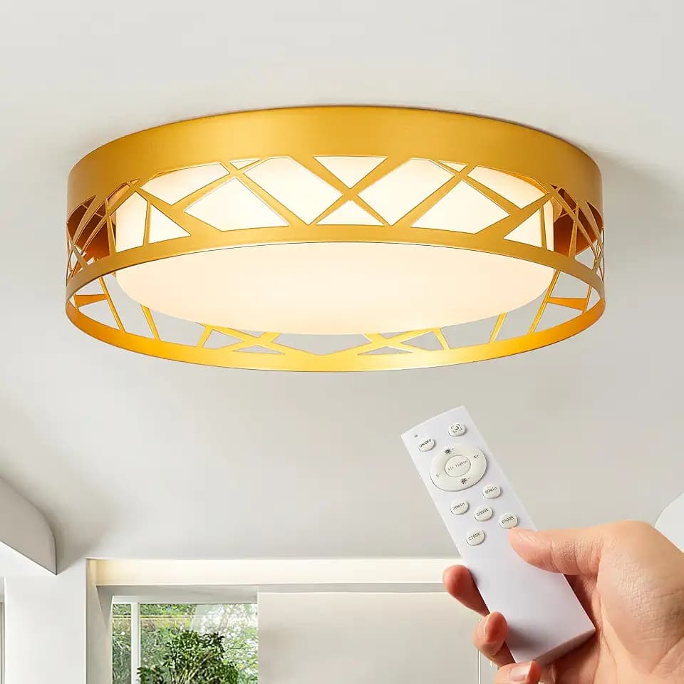 foucasal Modern LED Flush Mount Ceiling Light with Night Light Gold 13"