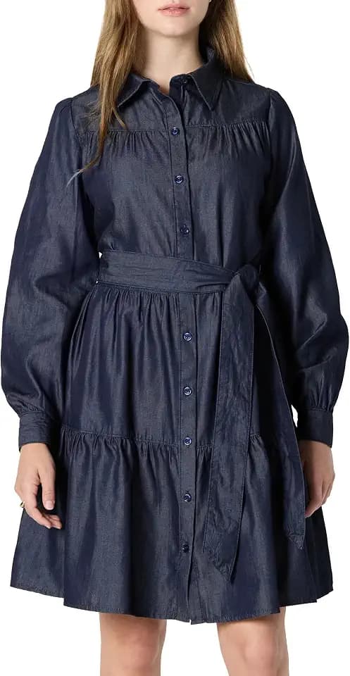 Amazon Essentials Women's Regular-Fit Denim Chambray Long-Sleeve Dress
