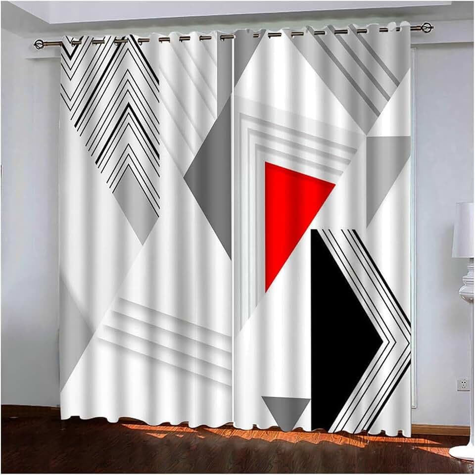 Daesar Gardinen Vorhänge Polyester mit Muster Wohnzimmer Modern Grau Weiß Rot Schwarz, Geometrisch 3D Verdunklungs Vorhänge Lang Ösen 264x274CM Schlafzimmer Vorhang Blickdicht 2er Pack