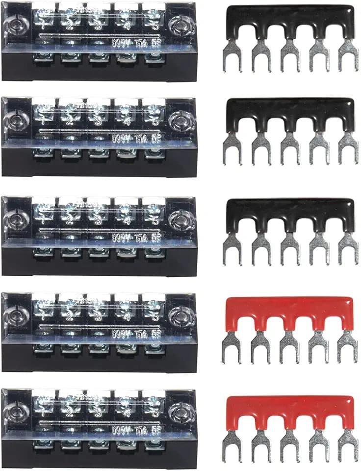 Terminal Block, 5 Circuits 600V 15A Dual Row Screw Terminal Strip, 5 Sets