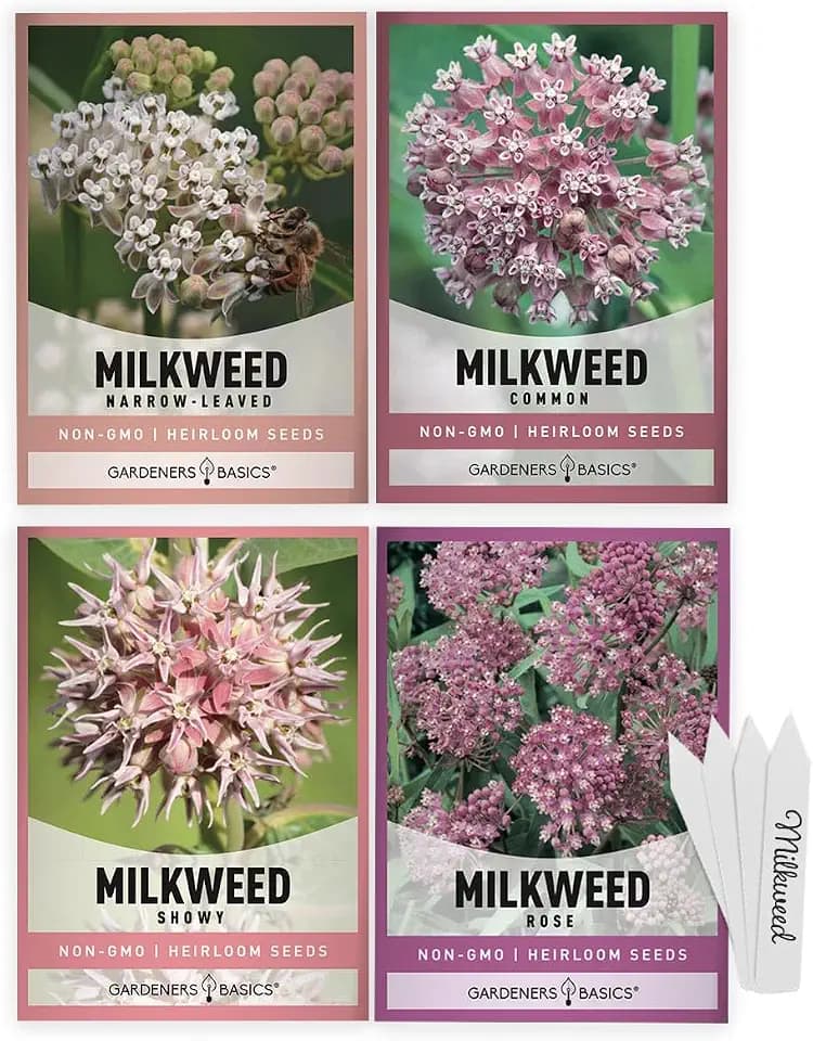 Gardeners Basics Milkweed Seeds for Monarch Butterflies, 4 Native Varieties