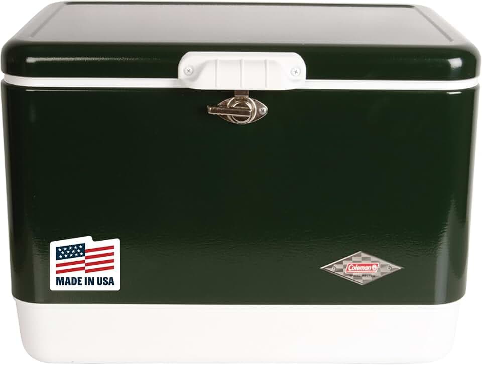 Coleman Vintage 54qt Steel Belted Cooler, Keeps Ice Up to 4 Days, 85-Can Capacity Hard Cooler with Drain & Have-A-Seat Lid