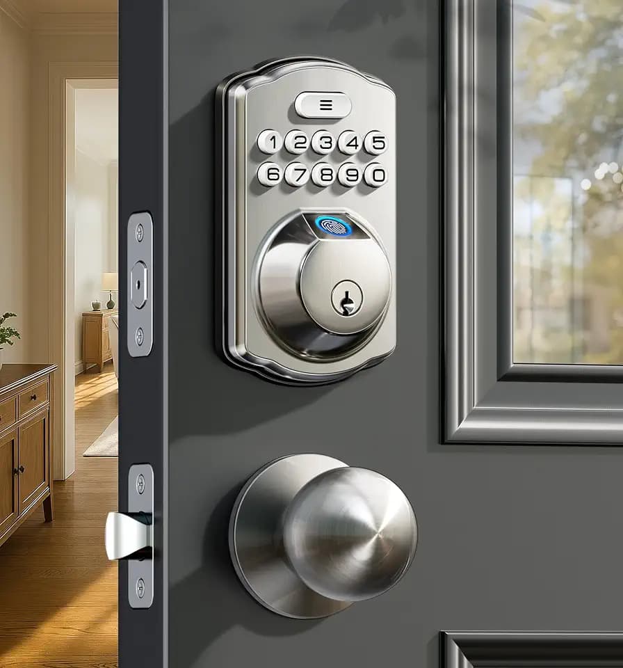 Veise KS02C Fingerprint Deadbolt Door Lock with Knob Set, Satin Nickel