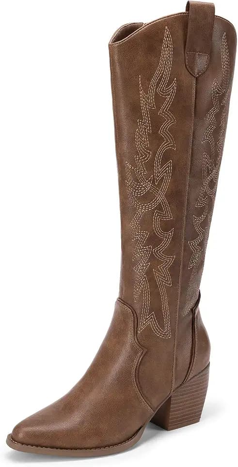 DREAM PAIRS Womens Cowboy Knee High Chunky Heel Boots