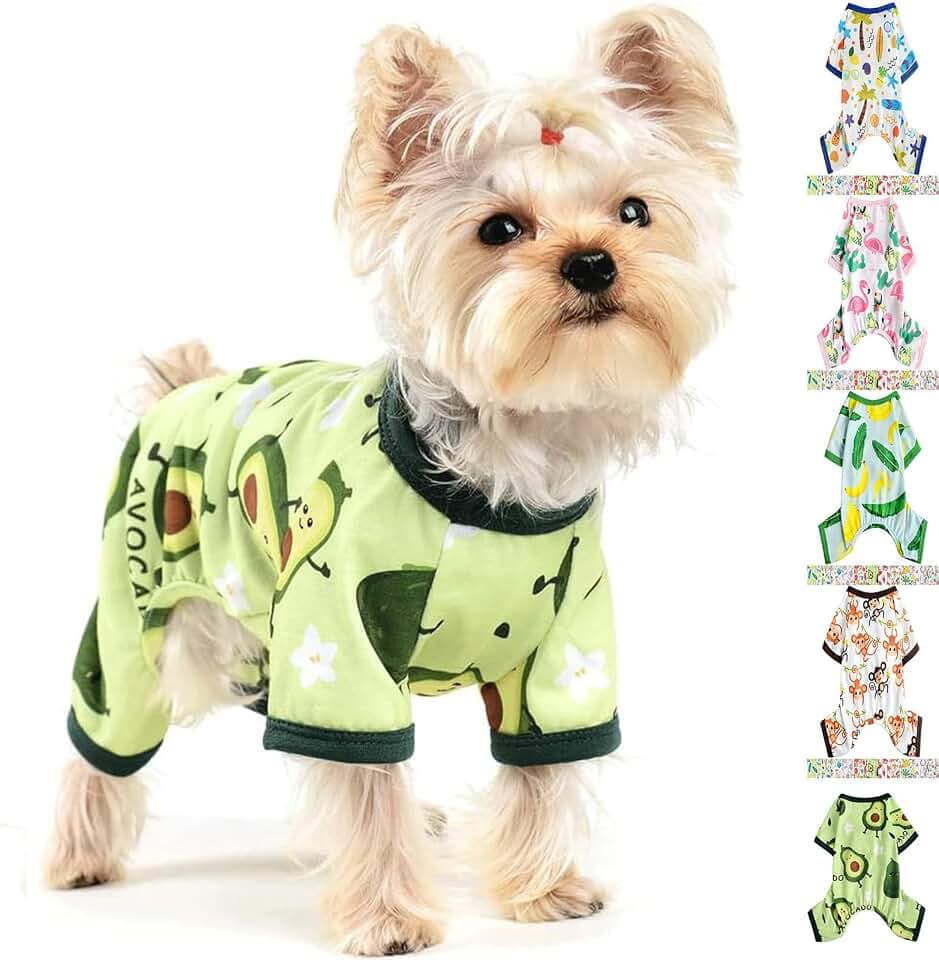Yikeyo Dog Pajamas for Small Dogs, Soft Thin Pjs Jammies Cat Doggie, Summer Pet Cute Puppy Clothes Outfits Dogs Boy Girl(Avocado,L)