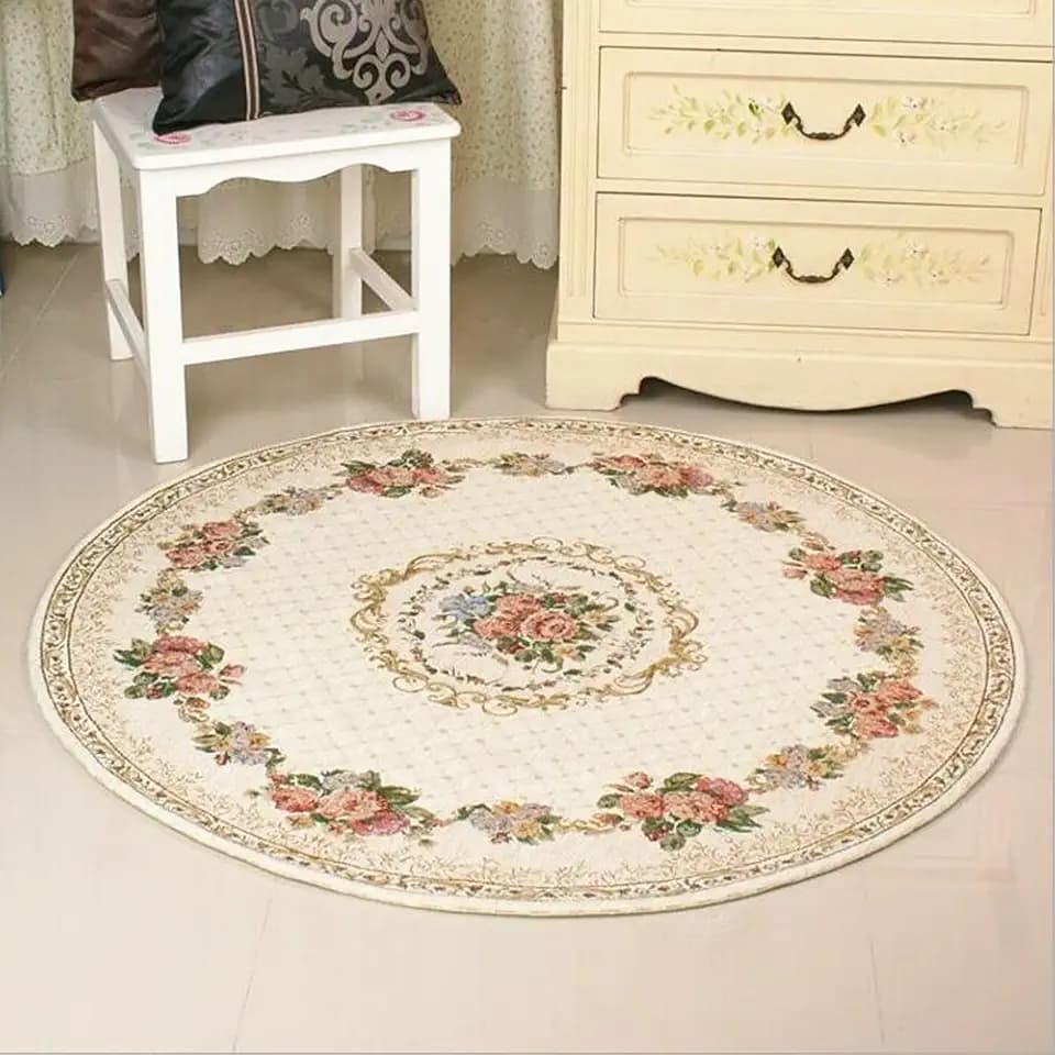 UKELER Vintage Traditional & Modern Rugs Home Decor Collection Floral Design Large Round Carpet, 4'x4'