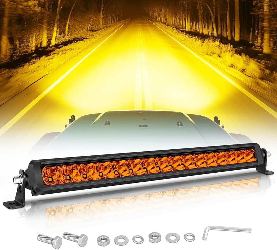 18 Inch Amber Light Bar, SWATOW INDUSTRIES 18" Slim LED Light Bar Spot Flood Single Row Driving Lights Bumper Mounts LED Light for F150 Wrangler Toyota Chevy Ram Truck UTV ATV SUV
