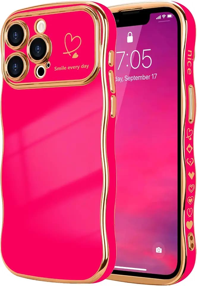 LCHULLE for iPhone 13 Pro Case Cute for Women Girls Wave Shape, Hot Pink