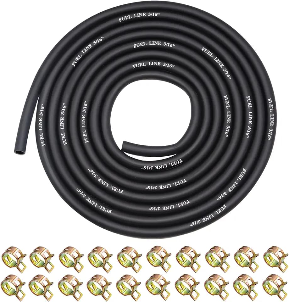 10 Feet 3/16 Inch ID Fuel Line with 20Pcs 2/5 Inch ID Hose Clamps for Kawasaki Kohler Champion Briggs & Stratton Small Engines Mini Bike ATV Mowing Machine