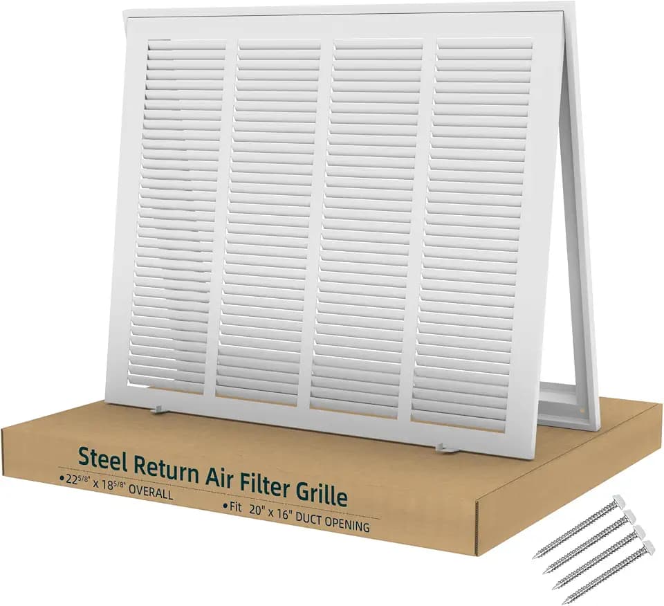 Fancat Return Air Filter Grille for 20x16 Ducts, Steel Vent Cover Grille with Removable Door for 1“ Filters | Suitable for Sidewall & Ceiling | White Coating | Outer Dimensions: 22 5/8” W x 18 5/8" H
