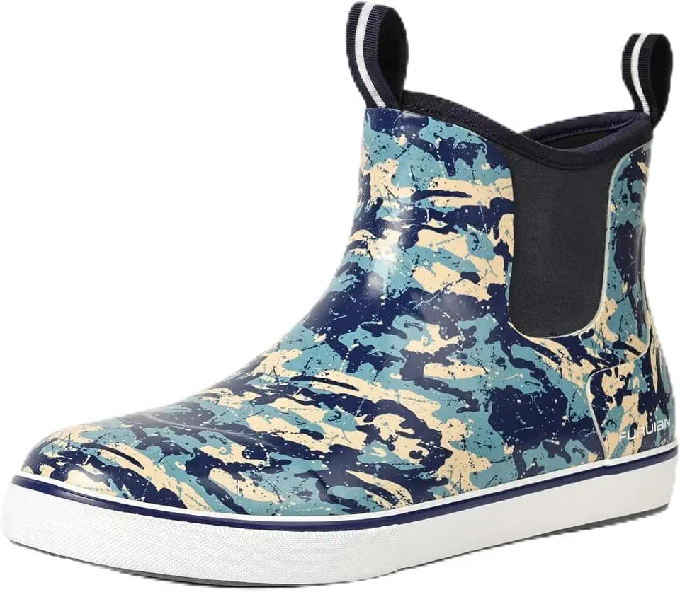 Furuian Men's Deck Boots Waterproof Ankle Rain Boots Fishing Boots