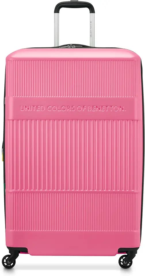 United Colors of Benetton Ribbed Hardside Expandable Luggage with Spinner Wheels, Light Pink, Checked-Large 29 Inch