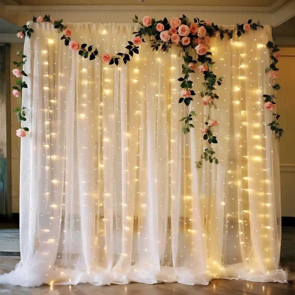 White Tulle Backdrop Curtain with Lights String