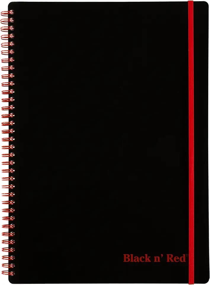 Black n' Red Notebook, Business Journal, 8-1/4" x 5-7/8", 70 Sheets, Ruled, Optik Paper, Scribzee App, Flexible Poly Cover, Wirebound, Black (C67009)