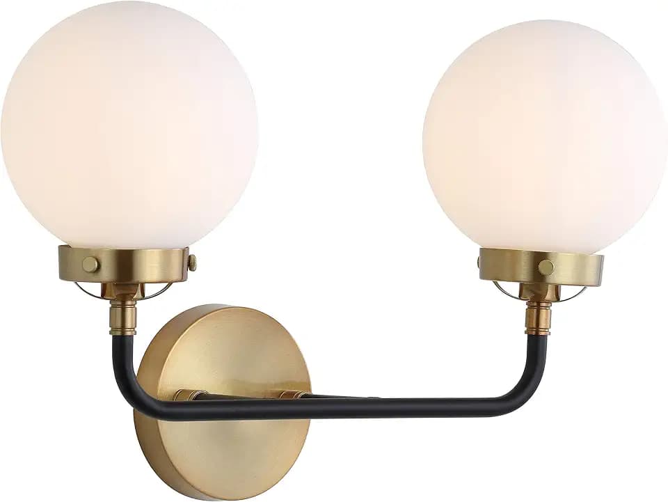 JONATHAN Y Caleb 2-Light Globe Vanity Wall Sconce, 18", Brass Gold/Black