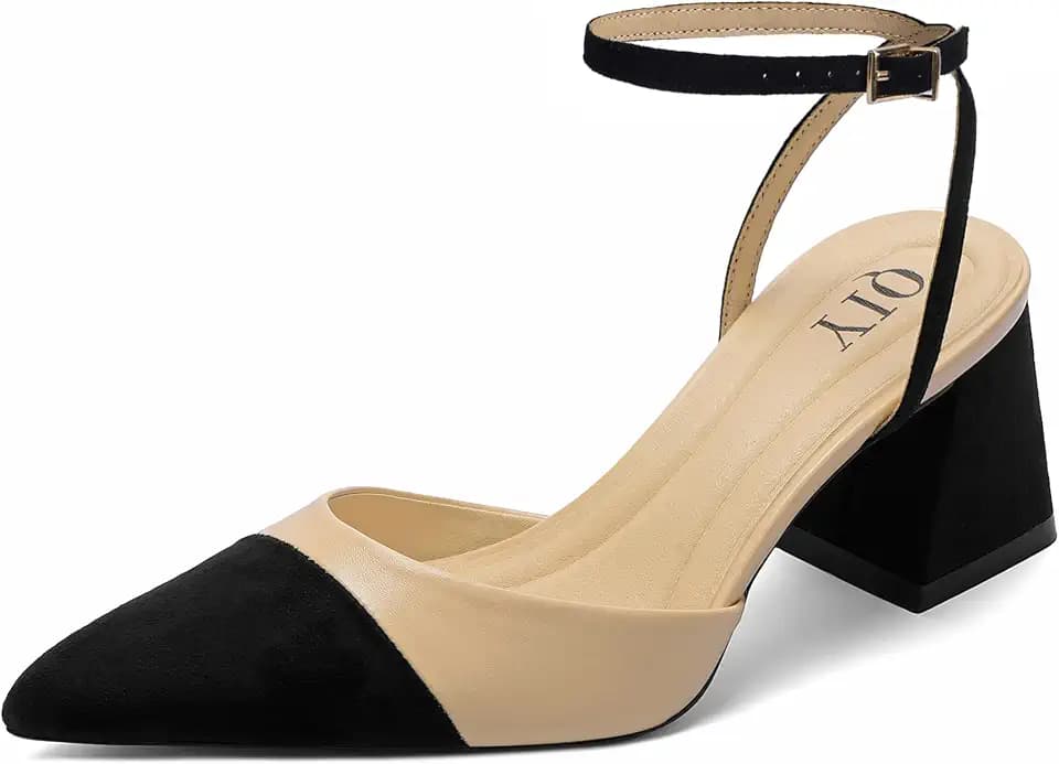 QIY Closed Toe Heels for Women Pumps Chunky Heel Strappy Sandals