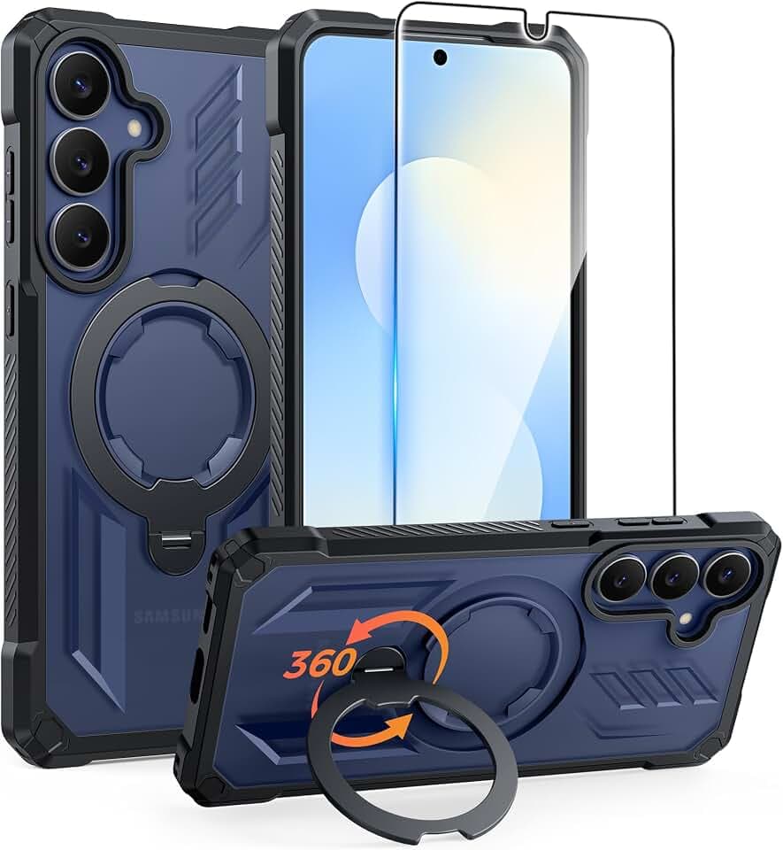 FNTCASE for Samsung Galaxy S25-FE Case with 360 Spin Magnetic Kickstand