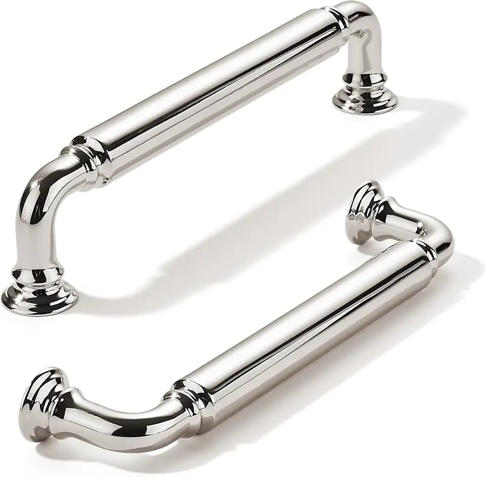 khtumeware 10-Pack Polished Nickel Heavy-Duty Solid Cabinet Pulls, 5 Inch (128mm) Hole Center, Drawer Pulls, Cabinet Hardware, Suitable for Kitchen Cabinets, Bathrooms and Dressers