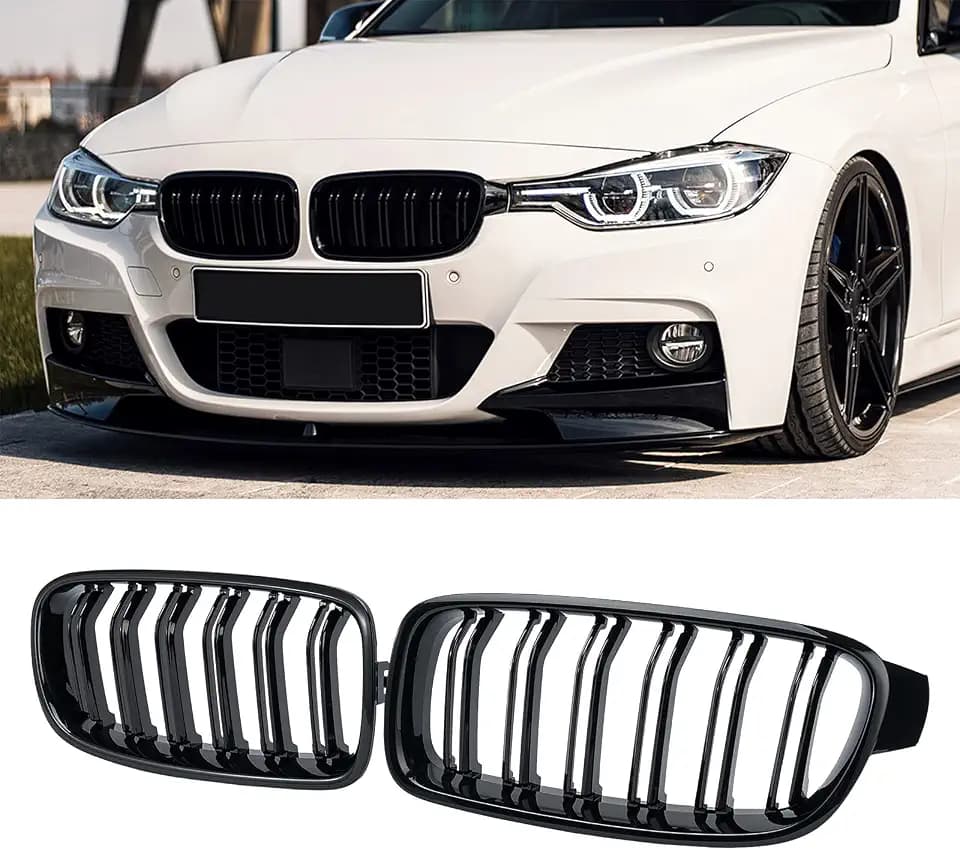 F30 Grill, Double Slats Gloss Black Kidney Grille,ABS Plastic,2pcs