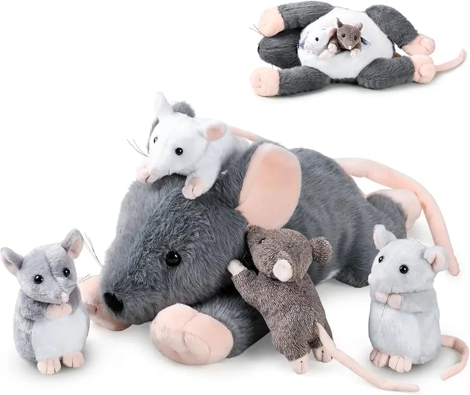 Arrowbash 5 Pcs Mouse Rat Stuffed Animal with Babies Pouch, Adorable Style