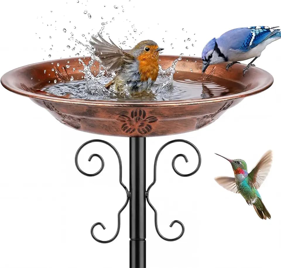 BOLITE Metal Bird Feeder & Bird Bath for Outside, Birdbath, Antique Bronze