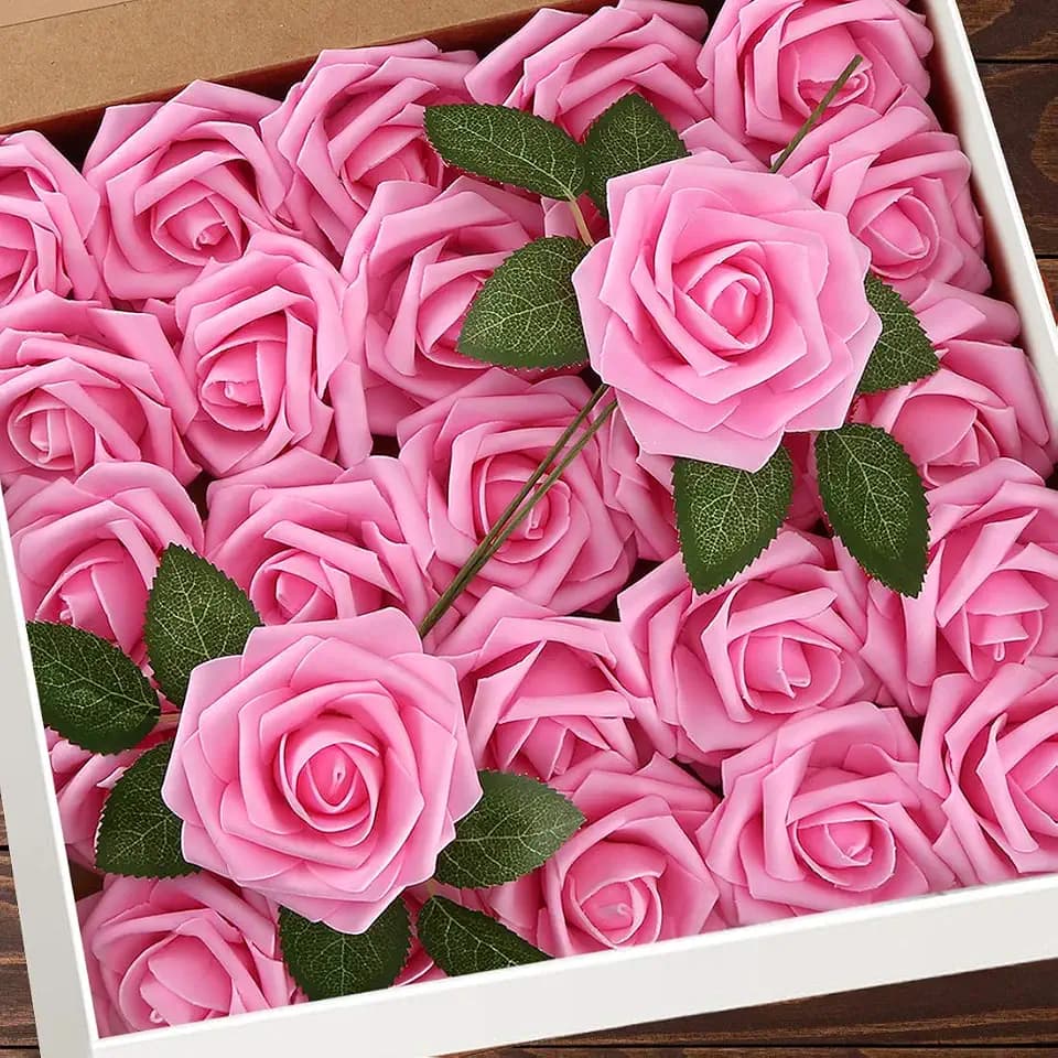 Higfra Artificial Flowers 25pcs Real Looking Fake Roses with Stems for DIY Wedding Bouquets Baby Shower Centerpieces Floral Arrangements Party Tables Home Decorations
