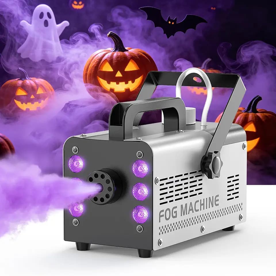 Mini Fog Machine 500W, Smoke Machine Fog with 6 RGB LED Lights & Auto Mode, Wired & Wireless Remote Control for Parties, Wedding, DJ, Indoor, Outdoor, Stage, Halloween
