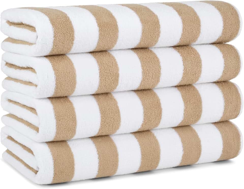 Arkwright Striped Beach Towels (30x60, 4 Pack) - 100% Cotton Perfect Pool Towels, Bath Towels (Beige)