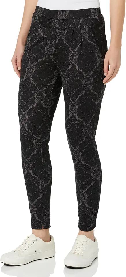 Cream Damen Women's Trousers Slim Fit Ankle Lenght Elastic Waist Printed Fabric Hose, Greay Medalion,