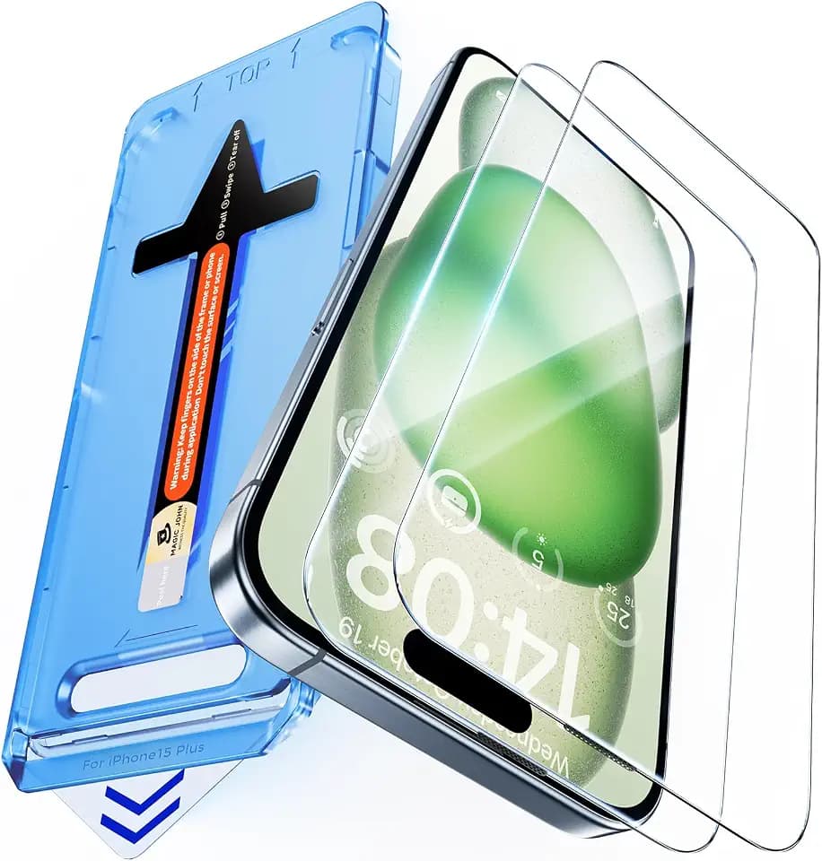 MAGIC JOHN 2 Stück für iPhone 15 Plus/16 Plus Schutzglas(6,7 Zoll), Auto-Dust-Eliminierung, 9H Härte Folie, Ultra-Klar Displayschutzfolie, Bläschenfrei, Einfache Installation