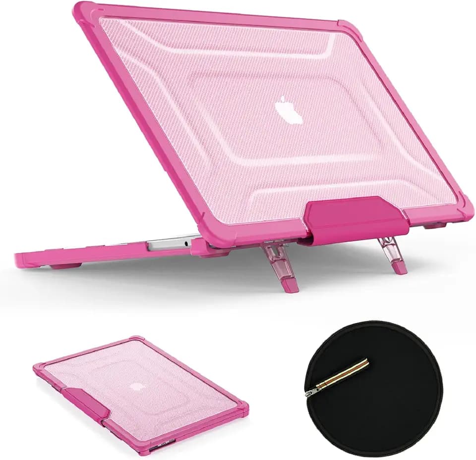 SEYMAC stock Case for MacBook Pro 16 inch, Shock-Absorbing Protection with Folding Stand &Mouse Pad Case for MacBook Pro 16 inch, Pink