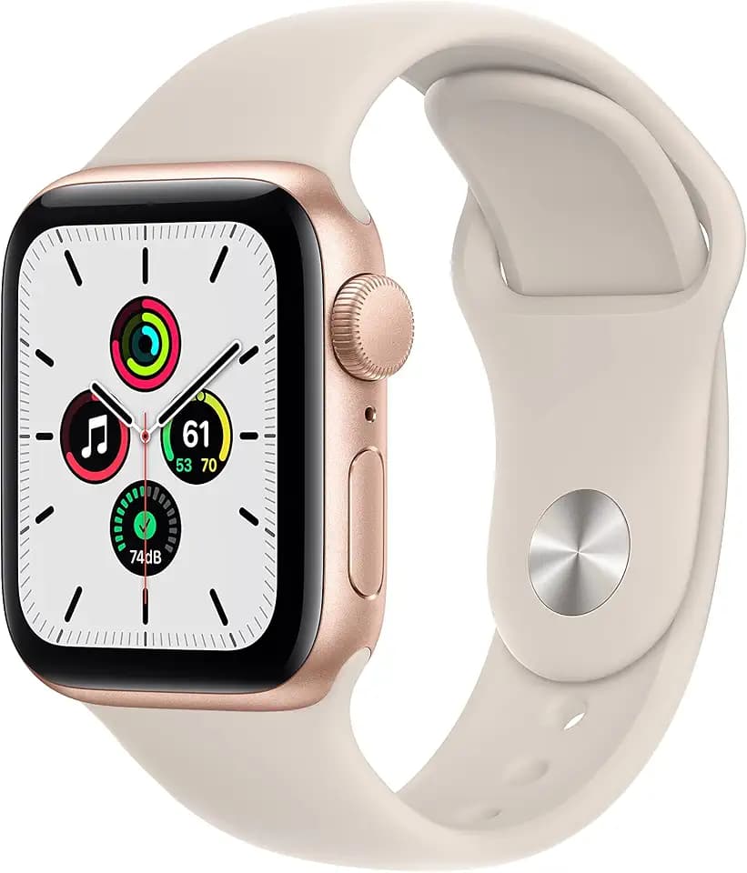 Apple Watch SE (Gen 1) [GPS 40mm] Smart Watch w/Gold Aluminium Case with Starlight Sport Band. Fitness & Activity Tracker, Heart Rate Monitor, Retina Display, Water Resistant