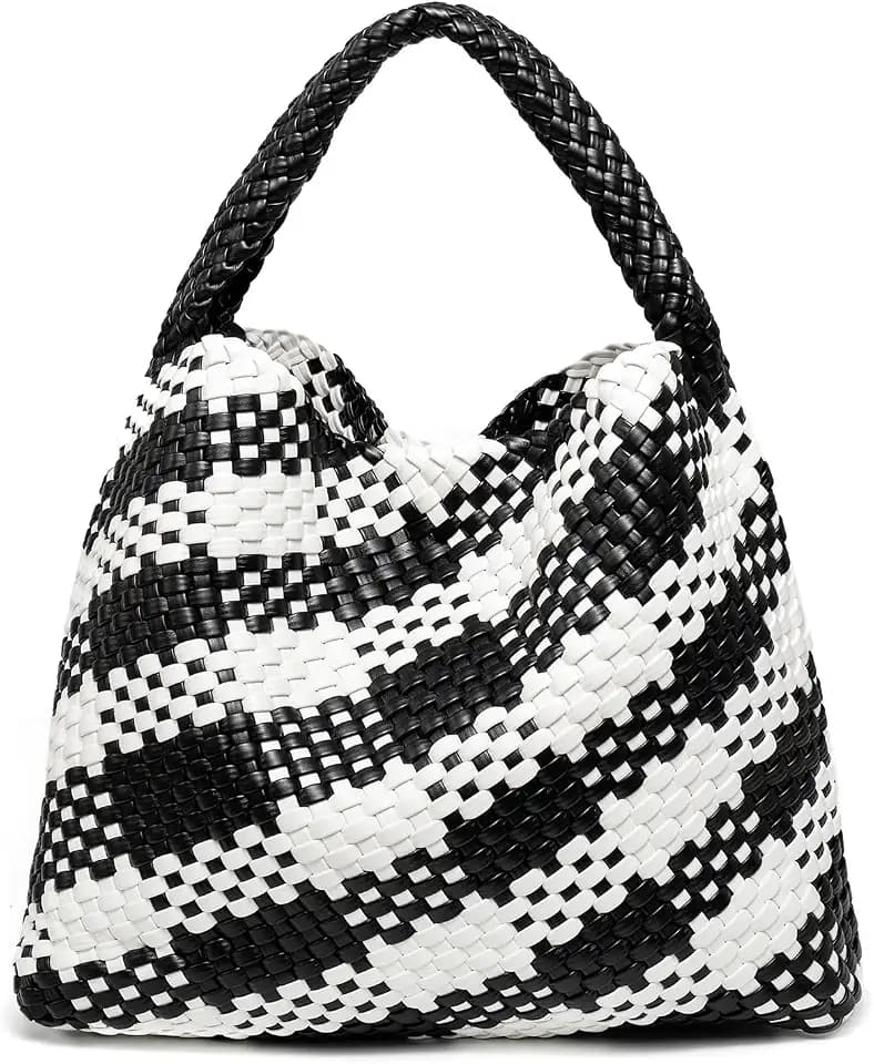 Woven Tote Bag for Women, Fashion Woven Bags for Women Vegan Leather Shoulder Handbags Large Summer Beach Travel Bag