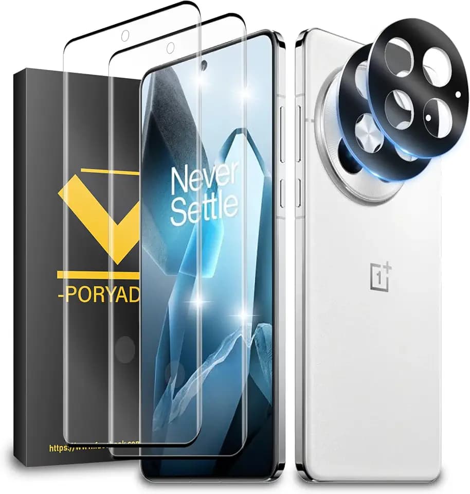WILLONE 2+2 Pcs OnePlus 13 Screen Protector, Tempered Glass + Camera Lens Protector, 9H Hardness, Strong Anti-Fingerprint, Bubble Free, Fingerprint ID Compatible, For OnePlus 13 5G