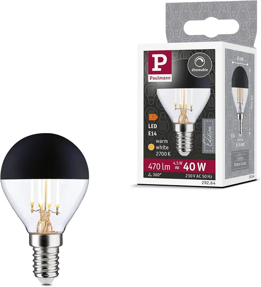 Paulmann 29264 Modern Classic Edition Standard 230V LED Tropfen Kopfspiegel E14 470lm 4,5W 2700K dimmbar Kopfspiegel Schwarz matt
