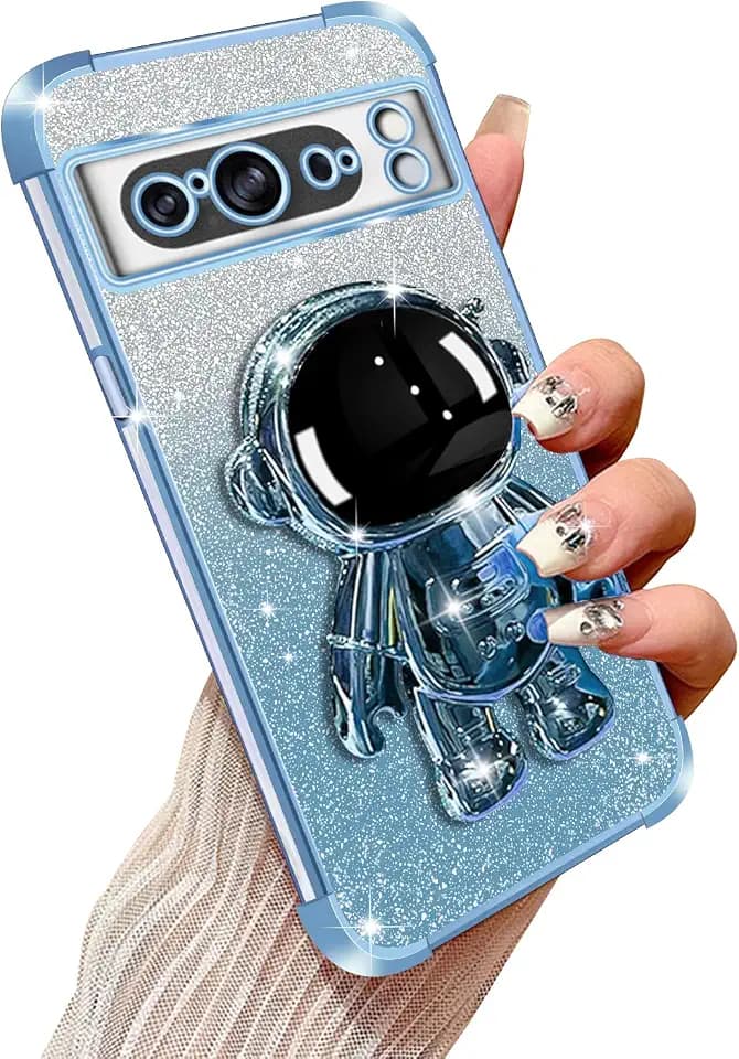 for Google Pixel 8 Pro Phone Case, for Women Girl Soft Cute Luxury Plating Bling Gradient Glitter Phone Case Clear Shockproof Back Cover for Google Pixel 8 Pro Case - Blue